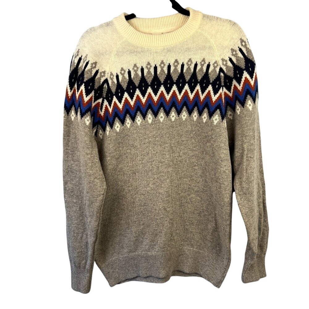 H&M L.O.G.G. Mens Jacquard Wool Blend Nordic Fair Isle Sweater Size S